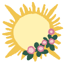 En sol med en liten blomkrans över en tredjedel av sin kant
